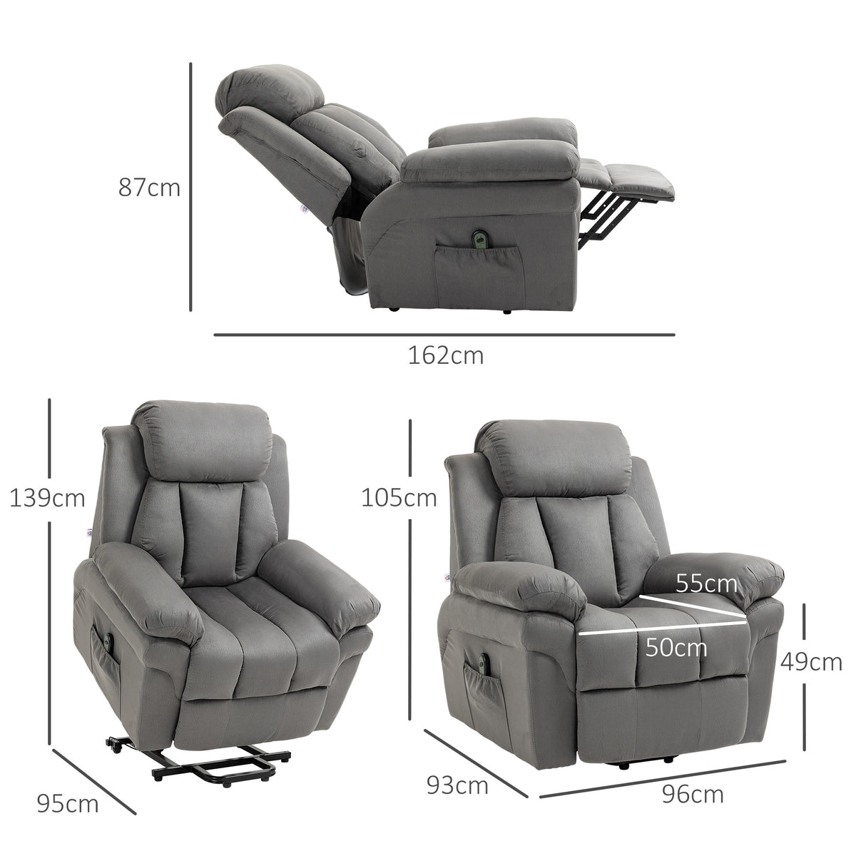 Fauteuil de Relaxation électrique Fauteuil releveur inclinable avec Repose-Pied Ajustable gris-2
