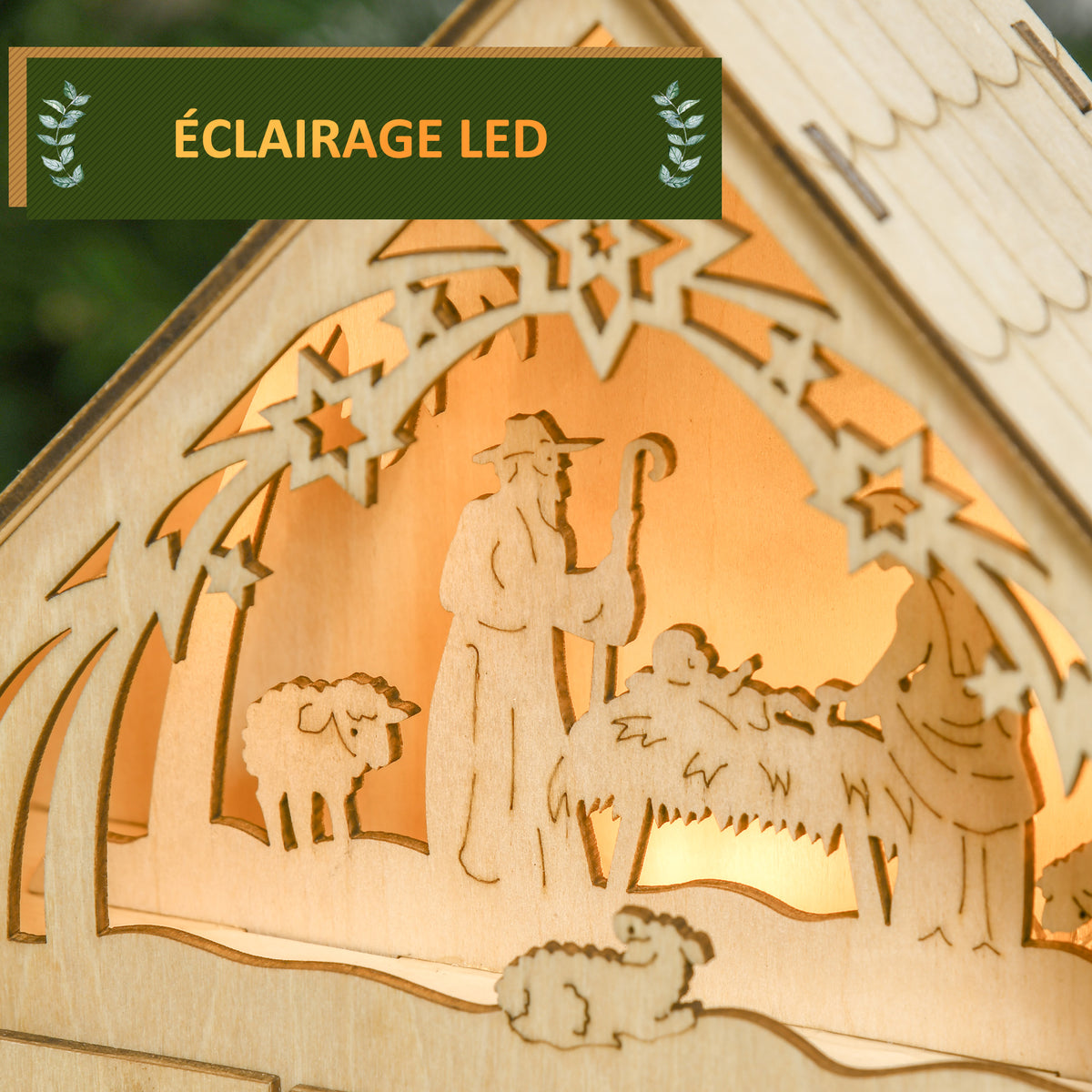 Calendrier de l'Avent à remplir en bois, décoration de Noël avec 24 tiroirs et 5 lumières LED, 26,6x6x30cm, bois naturel-3