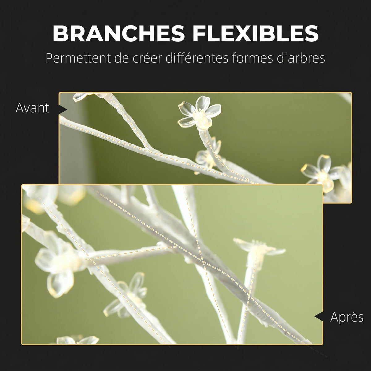 Arbre Lumineux LED 180 cm 180 LEDs Blanc Chaud, Arbre Artificiel de Cerisier en Fleurs, IP44, Intérieur Extérieur, Blanc-5