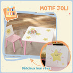Table enfant avec chaise, ensemble table et 2 chaises enfant en bois, motifs d'étoile, 60 x 60 x 44 cm, rose-4