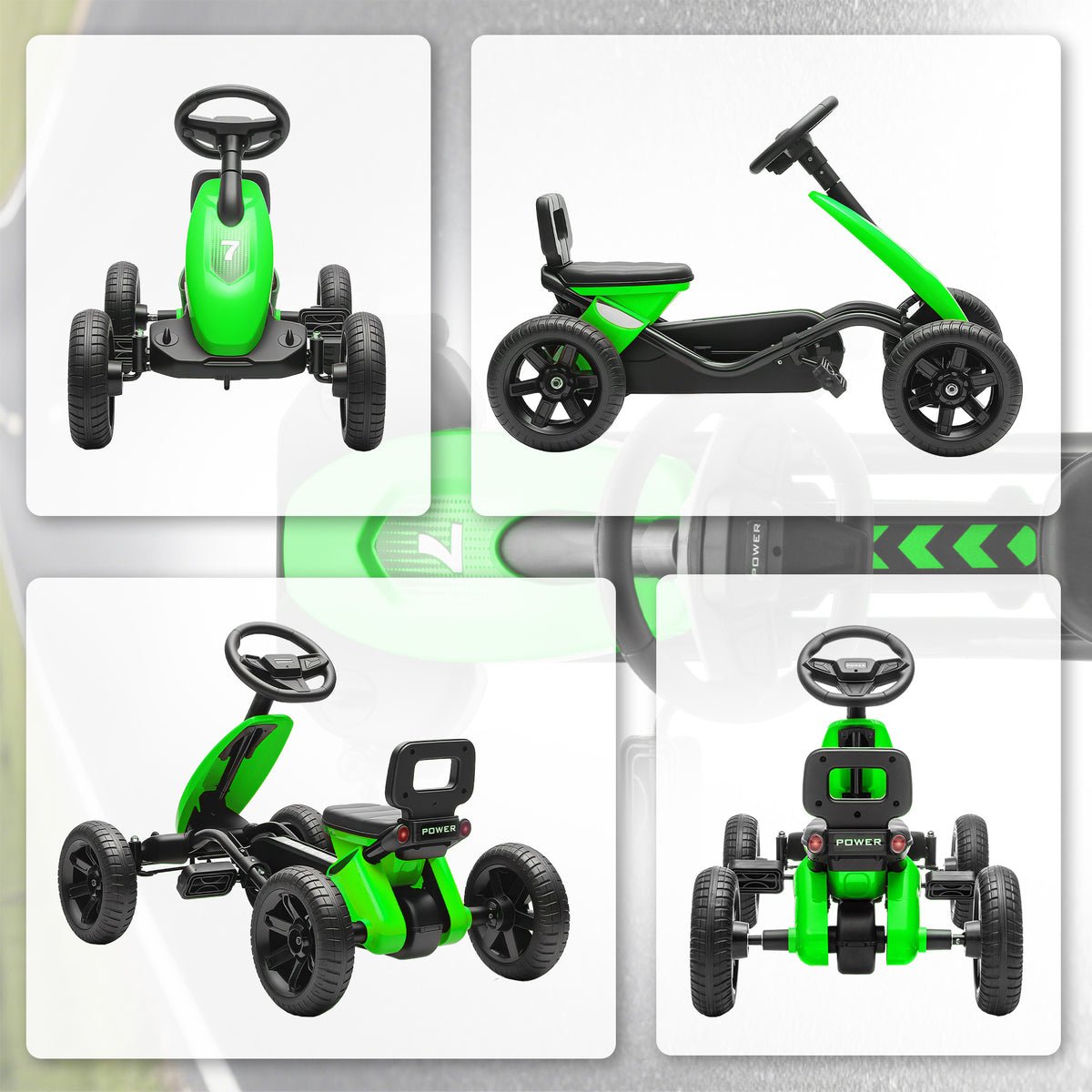 Kart à pédales pour enfants, karting enfant de 2 à 5 ans avec roues EVA silencieux, avancer et reculer, vert-6