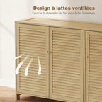 Meuble à chaussures en bambou 18 paires, armoire à chaussures avec portes persiennes et étagères réglables, bois naturel-6