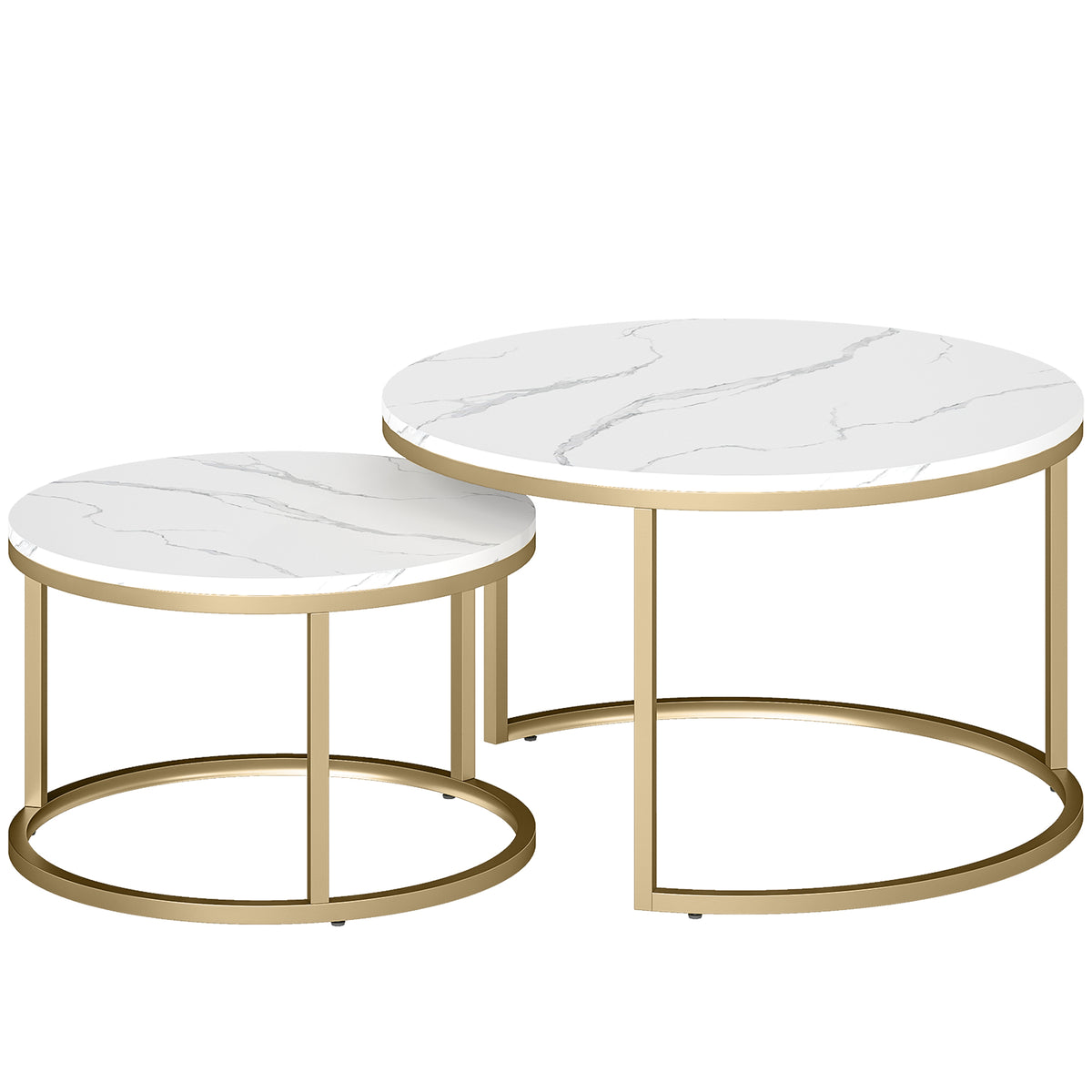 Lot de 2 tables basses gigognes empilable design industriel plateau imitation ciment pieds en métal blanc-0
