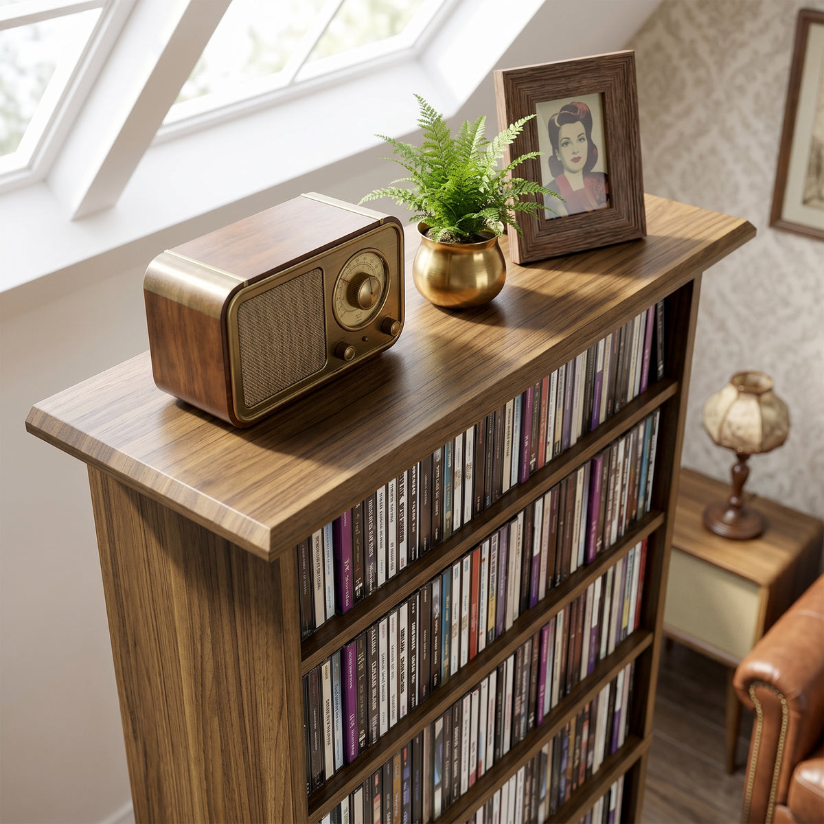 Rangements pour CD et DVD avec 8 compartiments et 6 étagères réglables, capacité max. 360 CD/185 DVD et Blu-ray, noyer-9