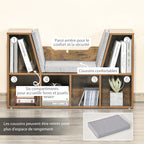 Bibliothèque banc 2 en 1 avec coussins de siège, étagère cube 6 compartiments ouverts, 102 x 30 x 61 cm, brun rustique-5