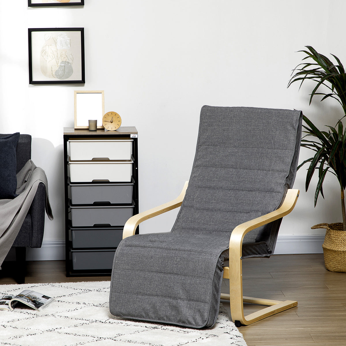 Fauteuil Luxe Confort et Relaxation avec Repose-Pied réglable déhoussable 94 x 66,5 x 100 cm cm Bois Massif Gris-9