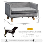 Canapé chien lit pour chien design scandinave coussin moelleux pieds bois massif dim. 64 x 45 x 36 cm velours gris-2