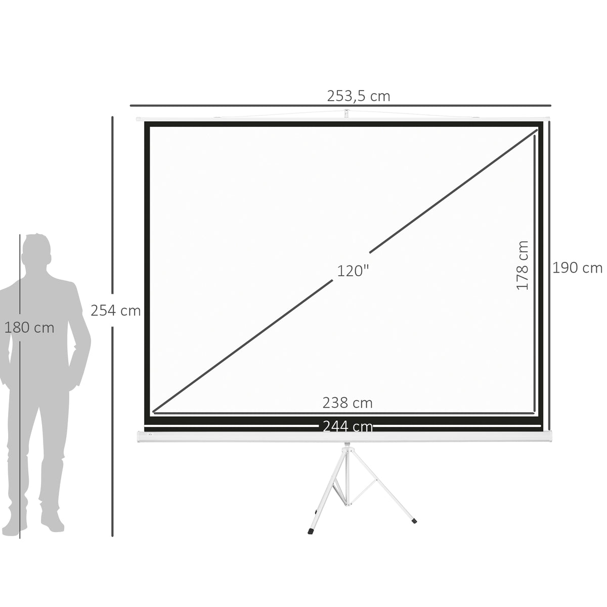 Écran de projection avec trépied pliable 120 pouces 4K HD 4:3, écran vidéoprojecteur réglable en hauteur, blanc-2