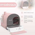 Bac à litière pour chat avec porte battante pelle et filtre inclus dim. 43L x 44l x 47H cm rose-3