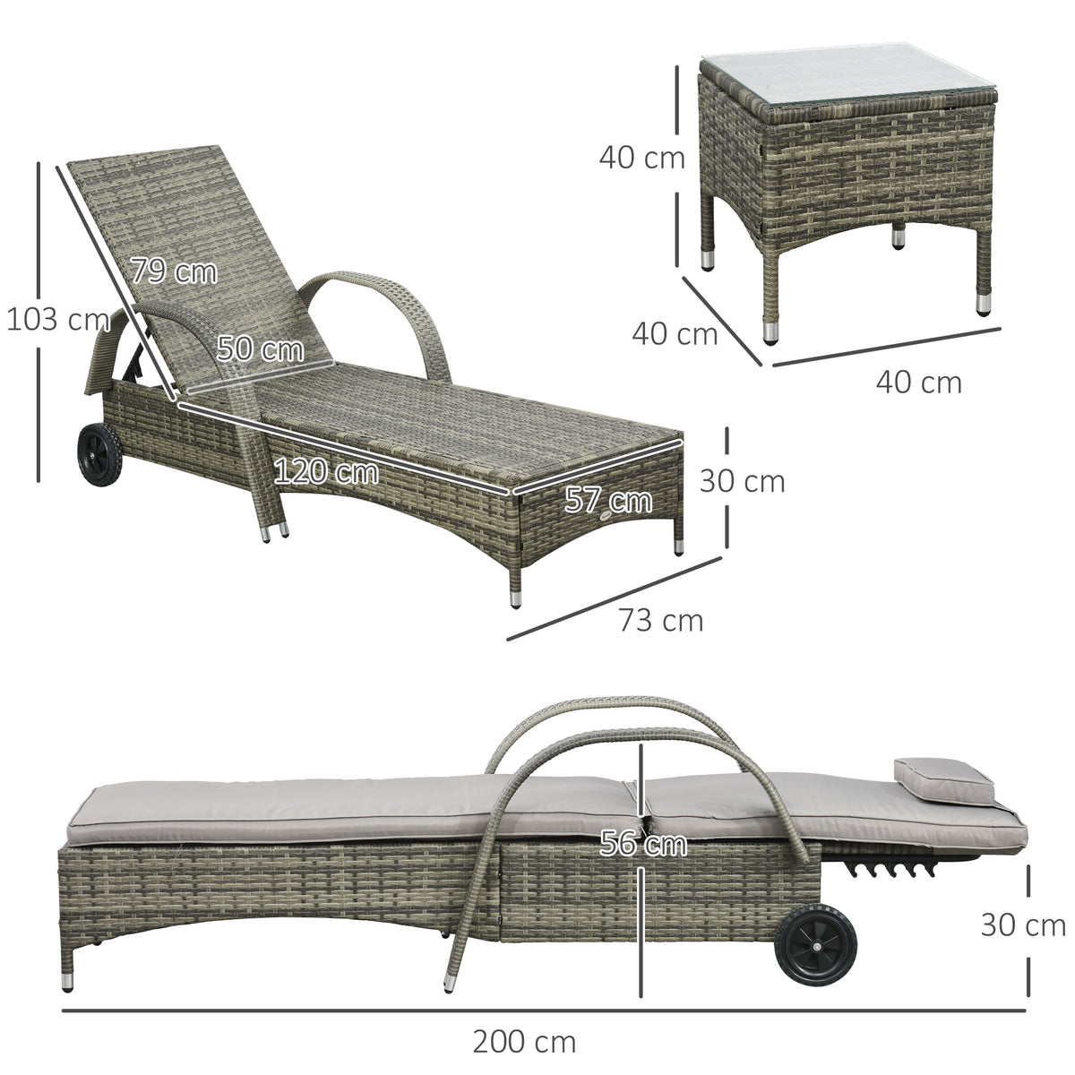 Lot de 2 transats bains de soleil : matelas, têtière, inclinaison réglable multipositions, accoudoirs-2