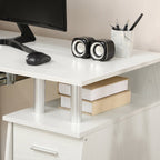 Bureau d'ordinateur, bureau informatique 120 x 55 cm avec plateau pour clavier, 3 tiroirs, pour chambre, domicile, blanc-6