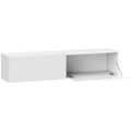 Meuble TV suspendu pour téléviseur jusqu'à 45 55 65 pouces avec 2 placards à portes, 140 x 33 x 29,8 cm, blanc-0