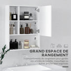 Armoire murale salle de bain avec miroir, meuble salle de bain, 5 compartiments et étagère réglable, 60x15x76cm, blanc-3