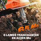 Motobineuse Électrique Motoculteur 1500W 6 Lames 65Mn Largeur 40cm Profondeur 20cm Pliable et Étanche IPX4 Orange-4