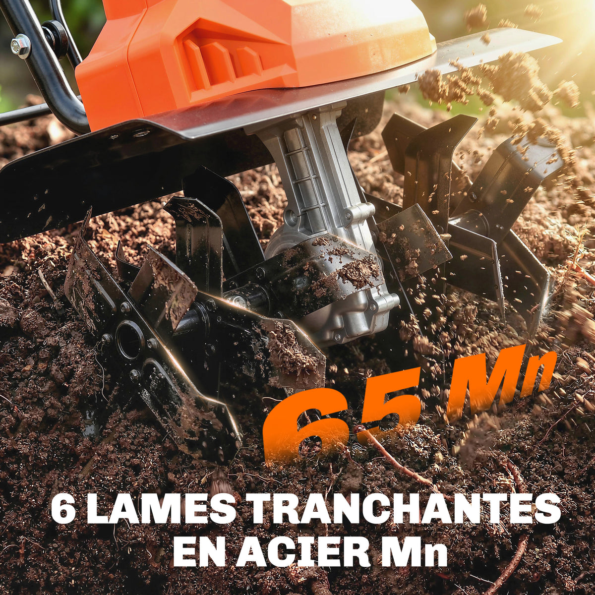 Motobineuse Électrique Motoculteur 1500W 6 Lames 65Mn Largeur 40cm Profondeur 20cm Pliable et Étanche IPX4 Orange-4