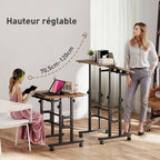 Bureau assis debout bureau réglable en hauteur 60 x 60 cm à roulettes avec plateau inclinable cadre métal brun rustique-3