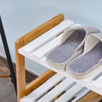 Étagère à chaussures à 3 niveaux, porte-chaussures en bois de pin avec 3 étagères à lattes, pour salon, entrée, 70 x 26 x 57,5 cm, blanc et effet bois naturel-7