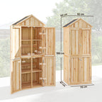 Armoire de Jardin en Bois Abri à Outils Rangement Extérieur Toit en Pointe en Asphalte 82x50x190cm Bois Naturel-2