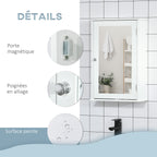 Armoire Murale de Salle de Bain avec Miroir - Armoire à Glace - Placard de Rangement Toilettes - 1 Porte, 2 étagères - Verre MDF Blanc-5
