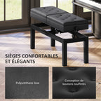Banc de piano réglable en hauteur, tabouret de piano avec rangement, banquette pour clavier capitonné, noir-3