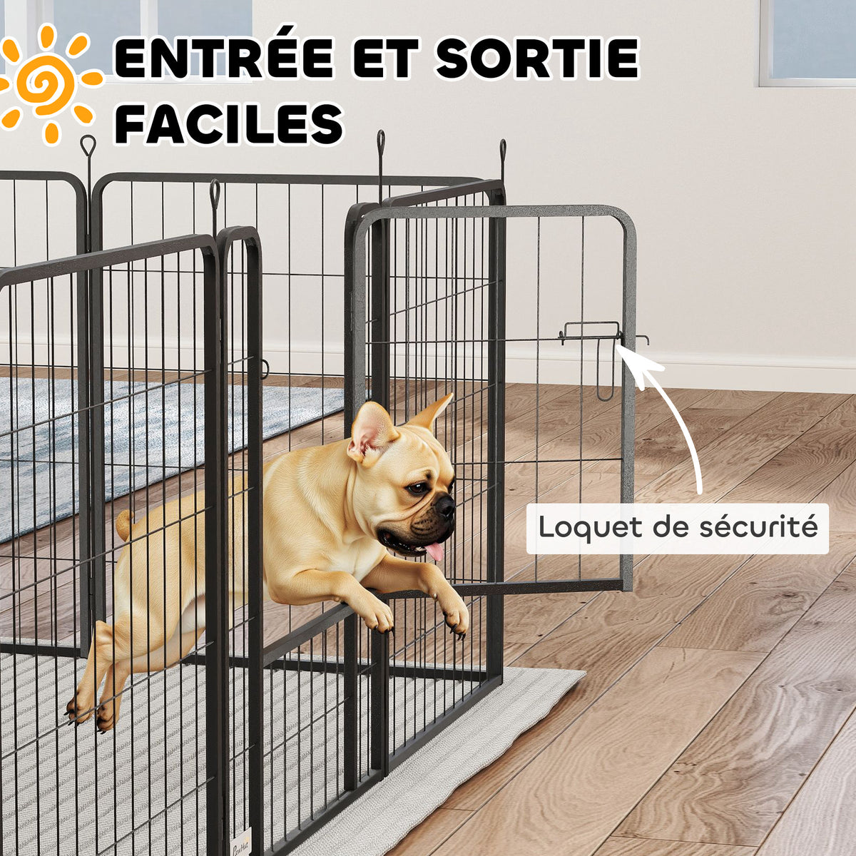 Parc pour chien, enclos chien 12 panneaux modulable et pliable, portable en acier avec porte 68 x 80 noir-4