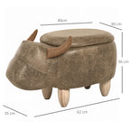 Tabouret Vache - Pouf Vachette - Pouf Taureau Coffre de Rangement 2 en 1 - Pieds Bois d'hévéa revêtement synthétique Aspect Daim Vieilli Marron-2