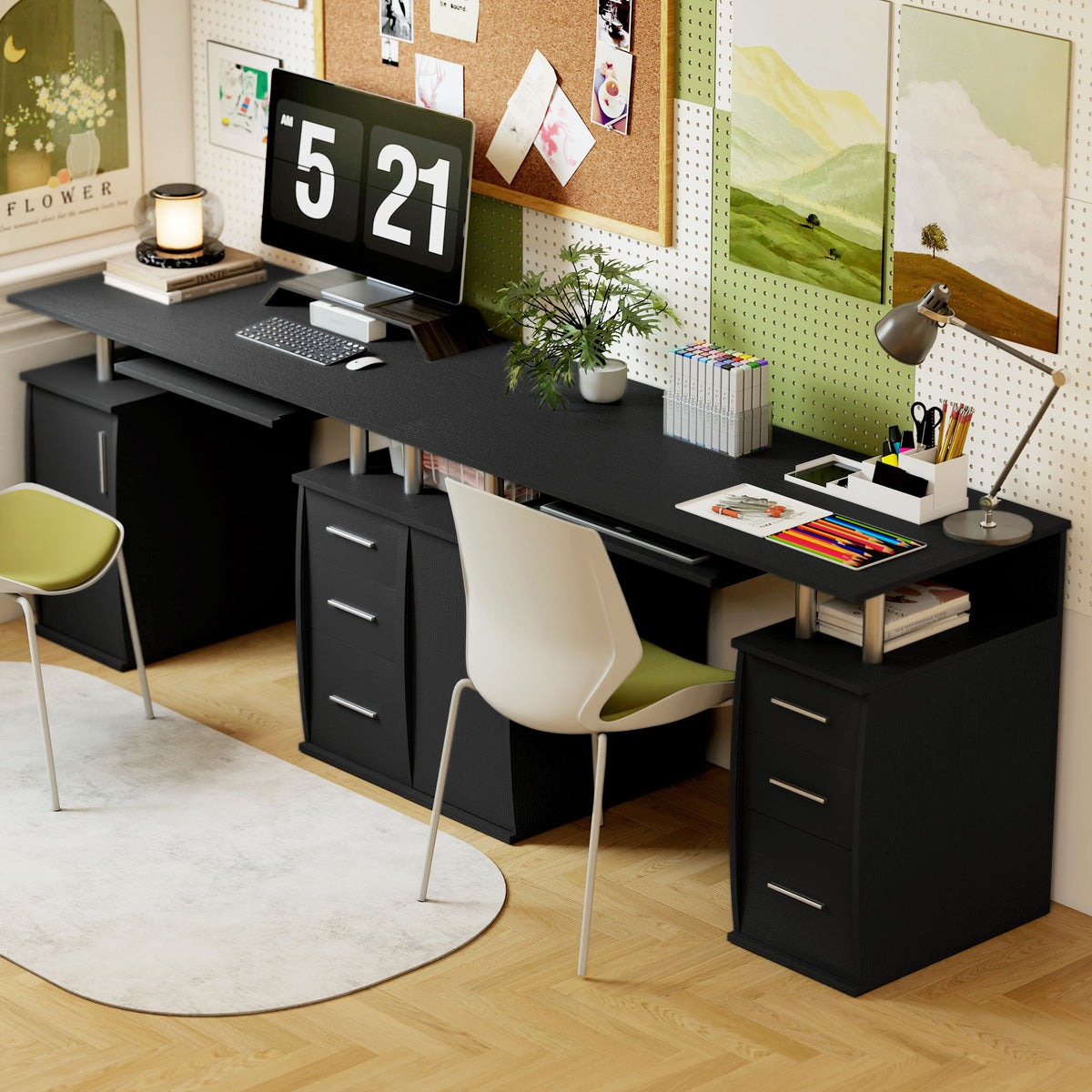 Bureau d'ordinateur, bureau informatique 120 x 55 cm avec plateau pour clavier, 3 tiroirs, pour chambre, domicile, noir-8