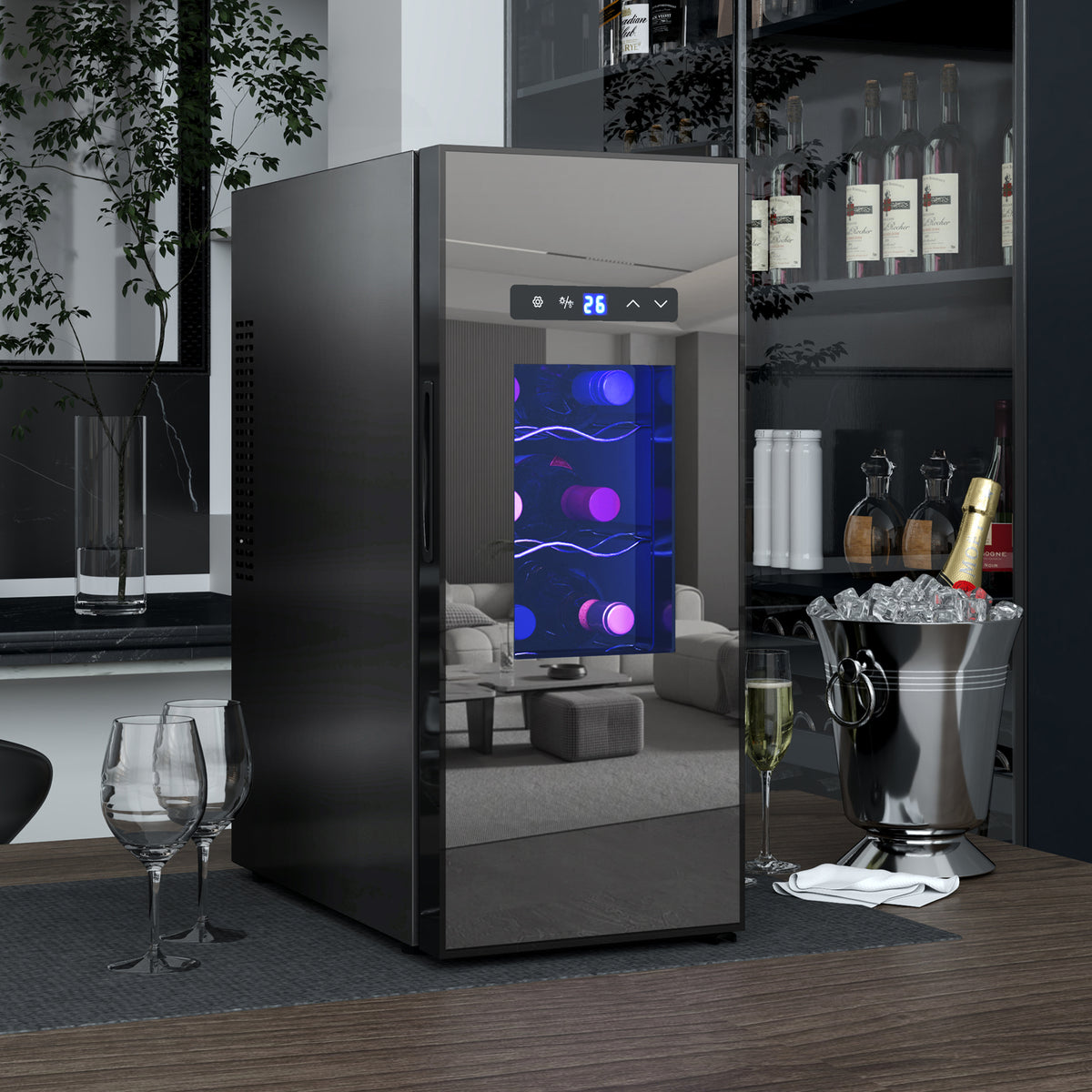 Cave à vin 12 bouteille 30L thermoélectrique double et silencieux avec porte en verre, LED, écran numérique, noir-1