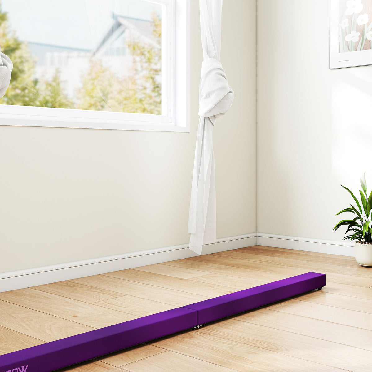 Poutre gymnastique pliable 210 cm en velours, poutre d'équilibre avec fond antidérapant, pour enfants et adultes, violet-7