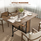 Table à manger pliante sur roulettes, table de cuisine pour 6 personnes avec étagère intégrée, 130 x 80 x 74 cm, marron-7