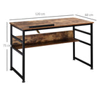 Table à dessin inclinable bureau informatique design industriel - plateau relevable, étagère - panneaux particules aspect vieux bois métal noir-2