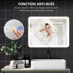 Miroir salle de bain Bluetooth avec éclairage LED 60 x 80 cm, miroir lumineux mural avec horloge, antibuée, argenté-6