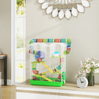 Cage pour hamster souris petit animaux rongeur avec tunnel mangeoire roue jouet 47 x 30 x 59 cm vert-9