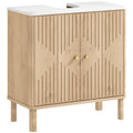 Meuble sous lavabo meuble de salle de bain sous vasque étagère réglable plan de toilette effet marbre 60x30x63cm chêne-0