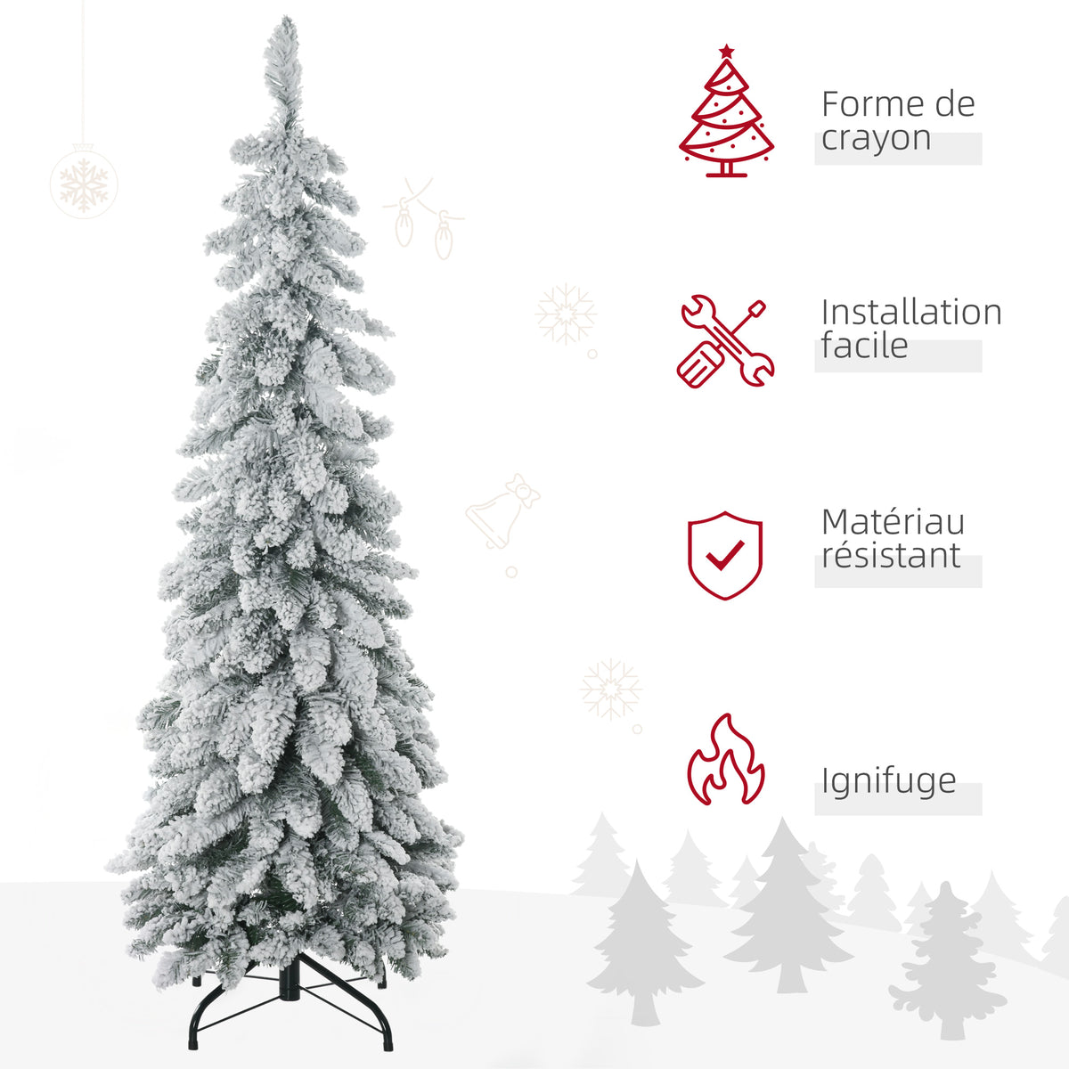 Arbre de Noël artificiel avec support en acier 253 branches enneigées socle pliable hauteur 135 cm vert-3