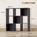 Bibliothèque, étagère de rangement à 3 niveaux avec 9 compartiments, pour salon, bureau, chambre, 91x29,5x91cm, gris-2