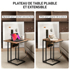 Table d'appoint bout de canapé avec station de charge, plateau pliable, 39 x 29 x 57 cm, brun rustique et noir-3