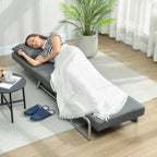 Fauteuil Convertible 1 Place, Fauteuil-Lit Pliable Rembourré en Lin avec Dossier Réglable, Oreiller, Gris Foncé-7