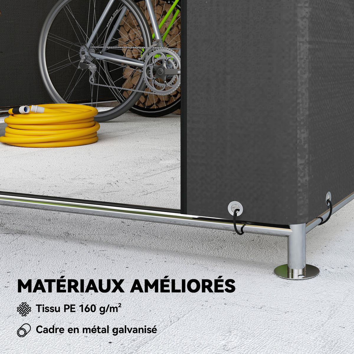 Abri de jardin tente de stockage imperméable abri porte enroulable fermeture éclair, 200 x 238 x 183 cm, gris foncé-3