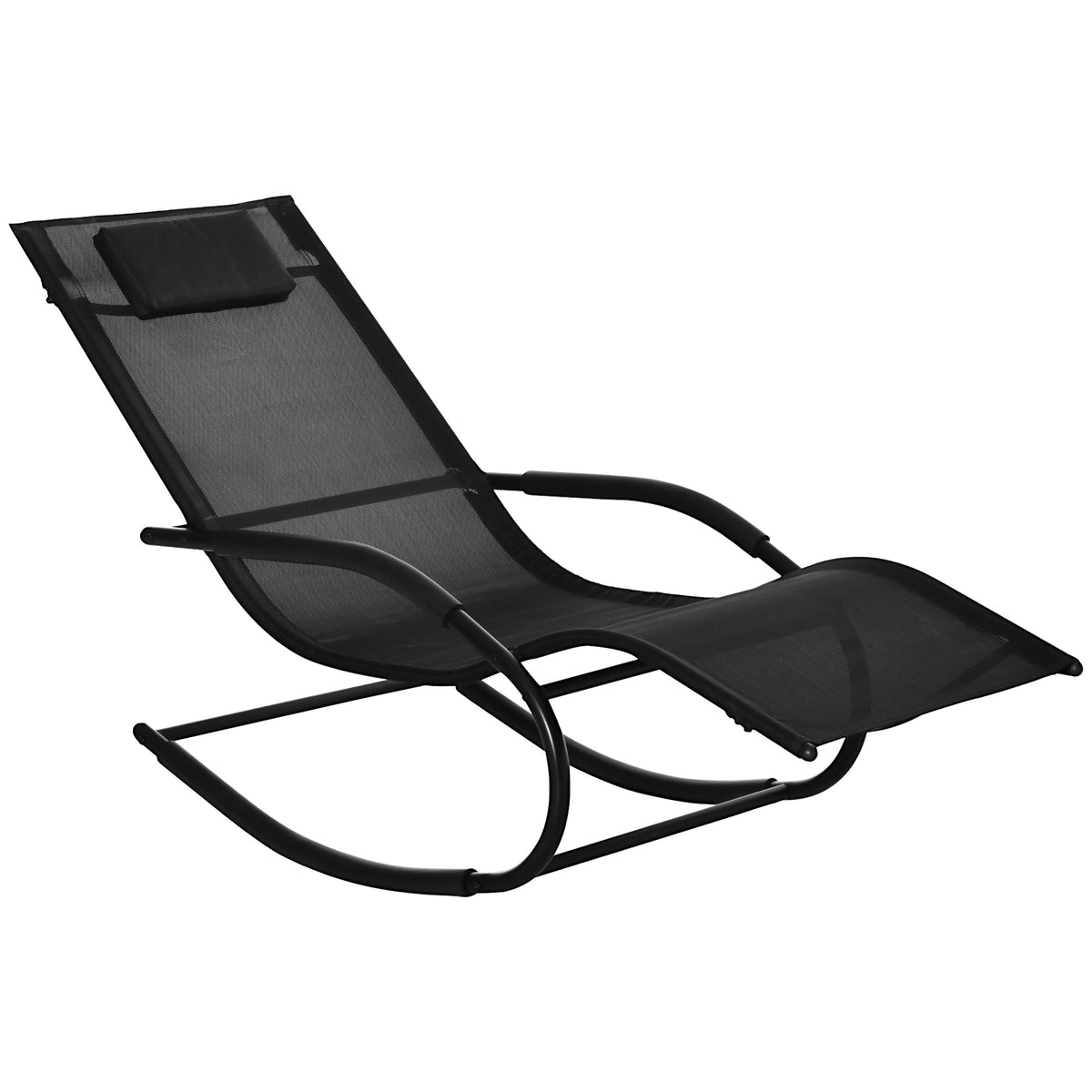 Chaise longue à bascule rocking chair ergonomique avec tétière accoudoirs métal galvanisé textilène 62l x 150P-0