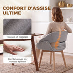 Lot de 2 Chaises Salle à Manger, Chaises de Cuisine en Tissu Effet Lin, Dossier Incurvé, Pieds en Bois de Hêtre, Gris-6