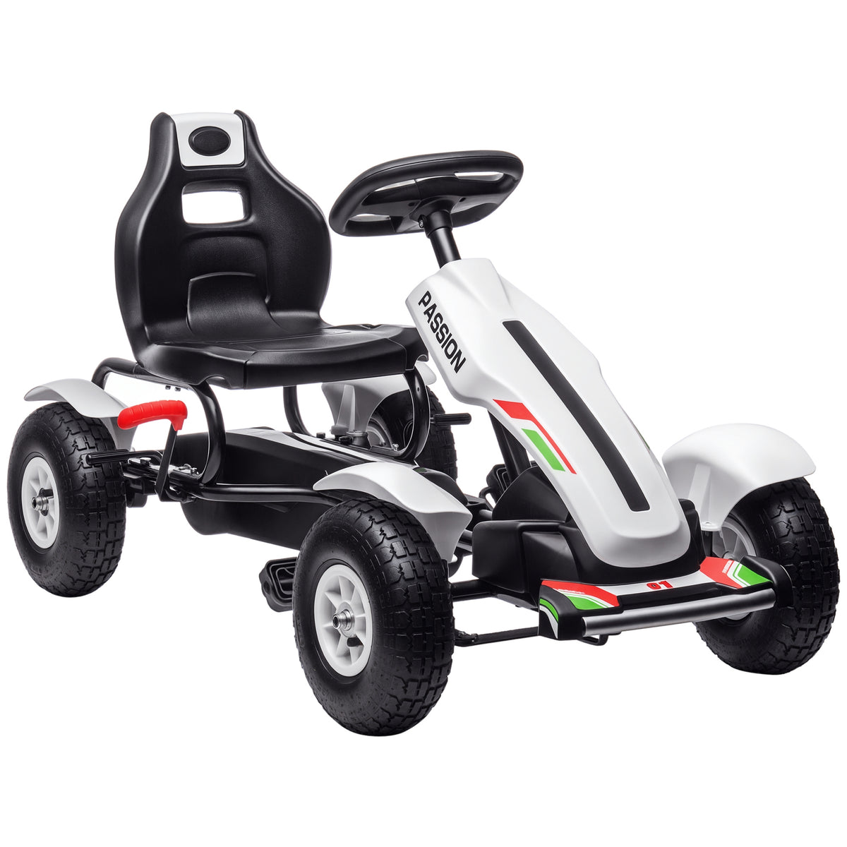 Kart à pédales pour enfant siège réglable 3 positions frein à main enfant de 5 à 12 ans blanc noir-0