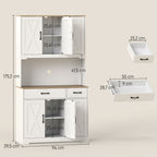 Buffet haut cuisine armoire de cuisine avec 6 portes 2 tiroirs plan de travail étagères réglables 94x39,5x175,2cm blanc-2