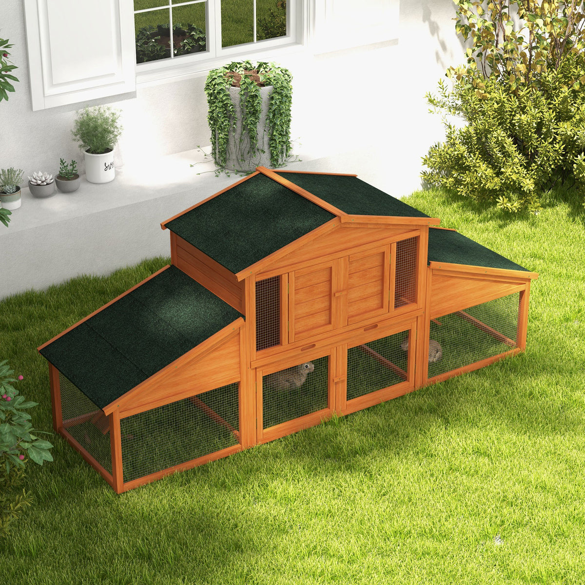 Clapier cage à lapins rongeurs poulailler XXL 2 étages 2 enclos tiroir déjection 2,25L x 0,70l x 1H m bois massif pin-8