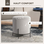 Pouf ottoman tabouret pouf repose-pied en velours pieds en acier pour salon chambre Ø 35 x 38 cm gris clair-3