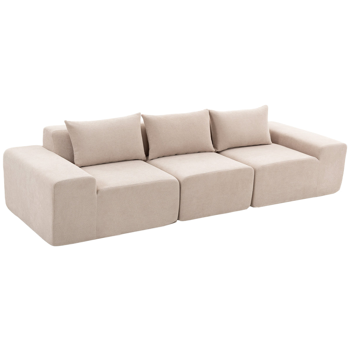 Canapé 3 Places en Chenille 320 cm, Canapé Modulaire, Assise et Accoudoirs Extra-Larges, Entièrement Compressé, Beige-0