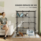 Clôture pour animaux domestiques lapin enclos intérieur 4 niveaux modulable panneaux grillagés 105 x 105 x 140 cm noir-3