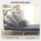 Fauteuil convertible 1 place, fauteuil-lit clic-clac 3 en 1 avec dossier réglable, oreiller, assise large, gris foncé-4