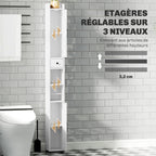 Armoire salle de bain haute, meuble de rangement colonne, 2 portes, tiroir, étagères réglables, 20x20x185cm, blanc-4