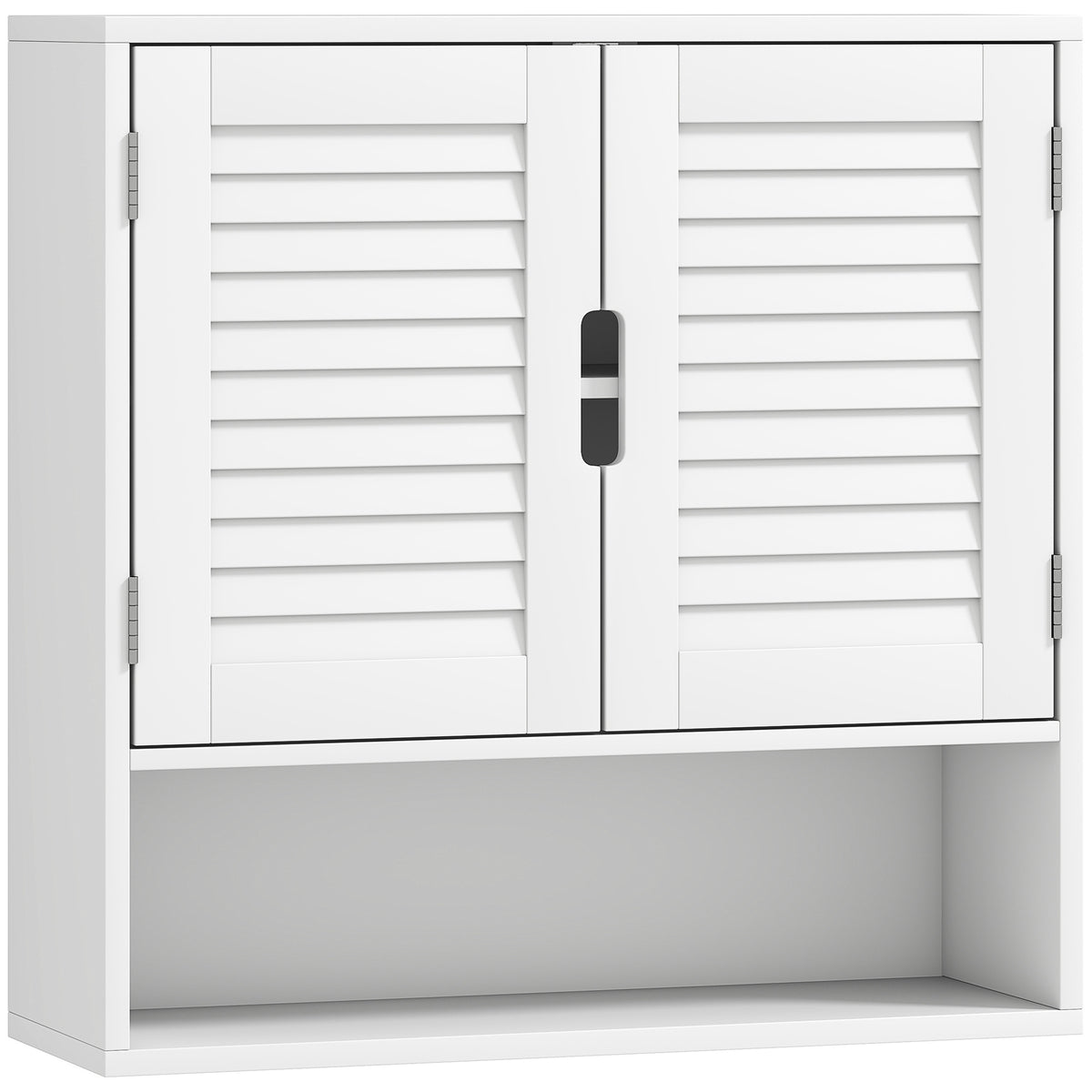 Armoire murale de salle de bain avec porte à lattes, étagère réglable et compartiment ouvert, 60x20x60cm, blanc-0